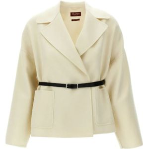 Max Mara, Jassen, Dames, Wit, S, Wol, Witte Mantelstijl Wollen Jas