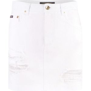 Dolce & Gabbana, Rokken, Dames, Wit, 2Xs, Denim, Versleten Denim Minirok