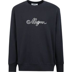 Msgm, Sweatshirts & Hoodies, Heren, Blauw, XL, Katoen, Katoenen Jersey Crewneck Sweater