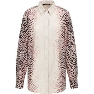Roberto Cavalli, Blouses & Shirts, Dames, Beige, 2Xs, Katoen, Haai Print Ivoor Shirt Vrouwen
