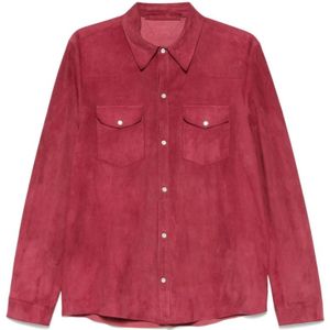 Salvatore Santoro, Overhemden, Heren, Rood, XL, Baksteenrode Leren Jas met Logo