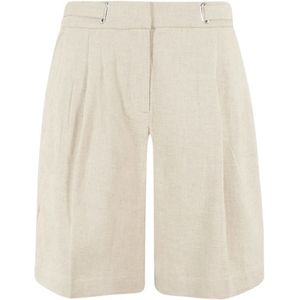 Remain Birger Christensen, Korte broeken, Dames, Beige, M, Geplooide hoge taille broek
