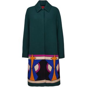 La DoubleJ, Mantels, Dames, Groen, M, Wol, Color-Blocked Intarsia Boxy Jas