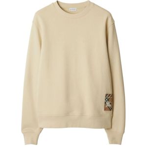 Burberry, Sweatshirts & Hoodies, Heren, Beige, L, Katoen, Trui met ruitpatroon en ronde hals