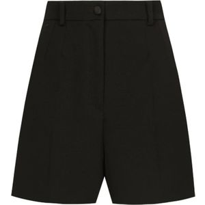 Dolce & Gabbana, Korte broeken, Dames, Zwart, L, Wol, Hoge taille zwarte wollen shorts
