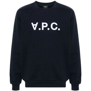 A.p.c., Sweatshirts & Hoodies, Dames, Blauw, L, Katoen, Sweatshirt met ronde hals en logo