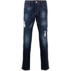 Philipp Plein, Jeans, Heren, Blauw, W34, Denim, Blauwe Denim Straight Jeans