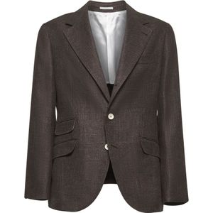 Brunello Cucinelli, Jassen, Heren, Bruin, XL, Wol, Donkerbruine Linnen Wol Zijden Jas