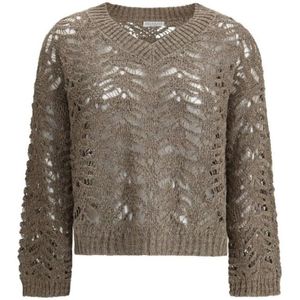 Brunello Cucinelli, Truien, Dames, Bruin, S, Linnen, Pailletdetail Linnen V-Hals Trui