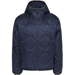 Tommy Hilfiger, Jassen, Dames, Blauw, M, Nylon, Donkerblauwe Donsjas met Capuchon
