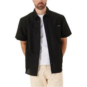 Calvin Klein, Overhemden, Heren, Zwart, 2Xl, Katoen, Zwart Linnen Katoenen Casual Overhemd