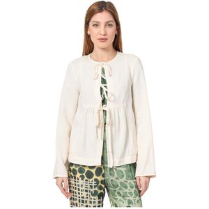 Alessia Santi, Blouses & Shirts, Dames, Beige, XS, Linnen, Beige Linnen Jas met Knoopsluiting