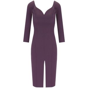Elisabetta Franchi, Jumpsuits & Playsuits, Dames, Paars, S, Polyester, Paarse Midi Sheath Jurk met Logo Detail