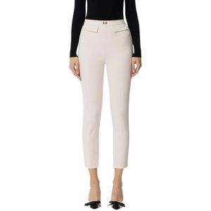 Elisabetta Franchi, Broeken, Dames, Beige, 2Xl, Polyester, Slim Fit Pencil Crêpe Broek