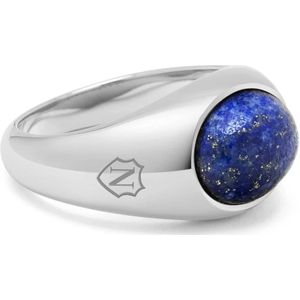 Nialaya, Accessoires, Heren, Grijs, 64 MM, Zilveren ovale zegelring met blauwe lapis