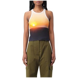 Msgm, Tops, Dames, Veelkleurig, XS, Katoen, Gele Sunset Tank Top