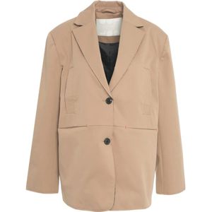 OOF Wear, Jassen, Dames, Beige, S, Beige Oversized Blazer met Inkeping Revers