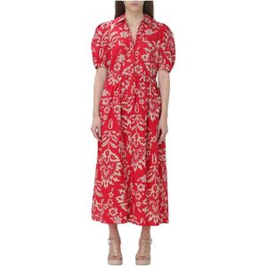 Liu Jo, Kleedjes, Dames, Rood, S, Rode Bloemen Midi Jurk