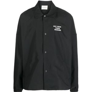 Drole de Monsieur, Jassen, Heren, Zwart, M, Nylon, Zwarte Slogan Jas