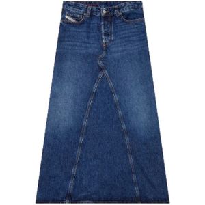 Diesel, Rokken, Dames, Blauw, W28, Katoen, Klokvormige High Waist Rok met Knoopsluiting