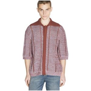 Lanvin, Truien, Heren, Rood, S, Katoen, Kanten Cardigan met Knopen