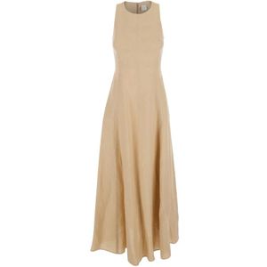 Eleventy, Kleedjes, Dames, Beige, M, Linnen, Beige Linnen Mouwloze Jurk Vrouw