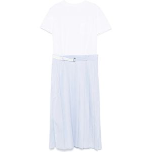 Sacai, Kleedjes, Dames, Wit, L, Witte Riem Taille Jurk Korte Mouwen