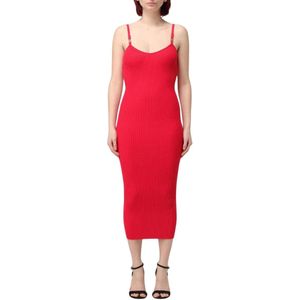 Liu Jo, Kleedjes, Dames, Rood, L, Nylon, Rode Geribbelde Gebreide Midi Jurk