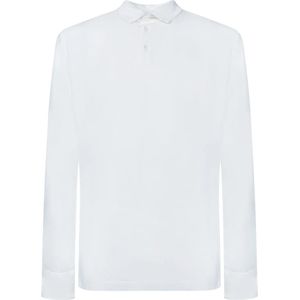 Zanone, Tops, Heren, Wit, L, Katoen, Witte Crepe Lange Mouw Polo