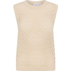 Saint Tropez, Truien, Dames, Beige, S, Gebreid Vest met Ronde Hals Patroon
