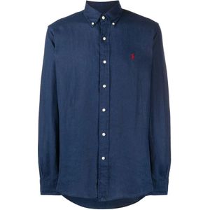 Polo Ralph Lauren, Overhemden, Heren, Blauw, L, Linnen, Blauw Linnen Casual Shirt met Lange Mouwen