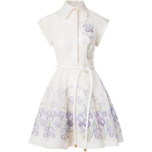 Zimmermann, Kleedjes, Dames, Wit, M, Linnen, Blue Iris Flip Jurk