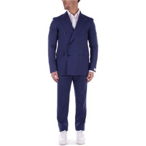 Tagliatore, Pakken, Heren, Blauw, L, Wol, Double-Breasted Jacket met Ritssluiting