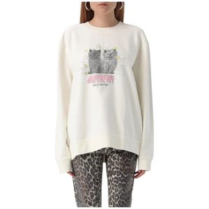 Ganni, Sweatshirts & Hoodies, Dames, Wit, XL, Katoen, Witte Kitten Grafische Sweatshirt