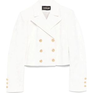 Roberto Cavalli, Jassen, Dames, Wit, S, Linnen, Witte Linnen Blazer Dubbel-Breasted Jas