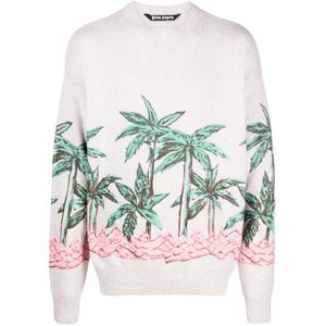 Palm Angels, Truien, Heren, Beige, M, Gedrukte Trui Boter Groen
