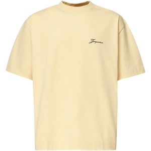 Jacquemus, Tops, Heren, Geel, XS, Lichtgeel Geborduurd Logo T-shirt