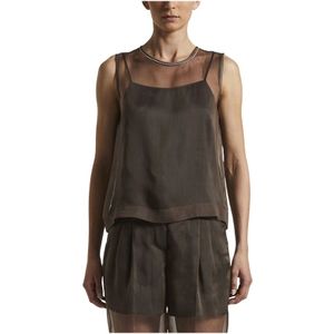 Peserico, Tops, Dames, Zwart, XL, Organza, Organza top met onderjurk
