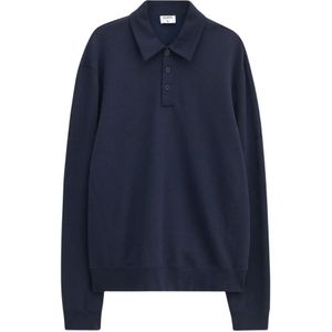 Filippa K, Tops, Heren, Blauw, S, Katoen, Navy Polo Sweatshirt Ss 25 Minimalistische Elegantie