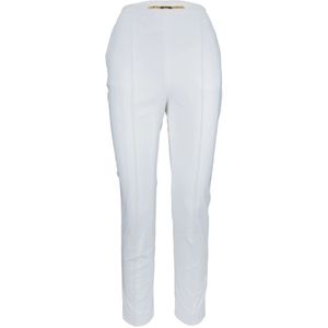 Elisabetta Franchi, Broeken, Dames, Wit, M, Polyester, Gouden Metalen Detail Broek met Rits en Haaksluiting
