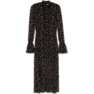 Rotate Birger Christensen, Kleedjes, Dames, Zwart, S, Polyester, Zwarte V-hals jurk met pofmouwen