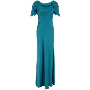 Alberta Ferretti, Kleedjes, Dames, Blauw, M, Satijn, Turquoise Satijnen Lange Jurk