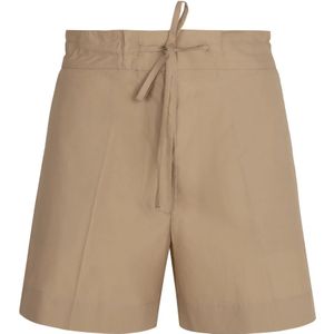 P.a.r.o.s.h., Korte broeken, Dames, Beige, S, Katoen, Katoenen Shorts met Elastische Tailleband
