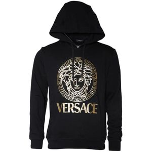 Versace, Sweatshirts & Hoodies, Heren, Zwart, M, Katoen, Medusa Print Hoodie Sweater