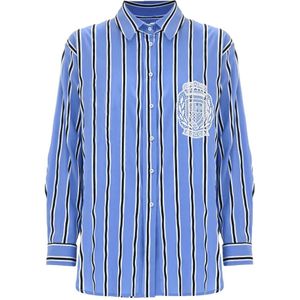 Kocca, Blouses & Shirts, Dames, Blauw, XS, Katoen, Logo Gestreept Katoenen Shirt