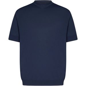 Low Brand, Tops, Heren, Blauw, M, Nylon, Blauwe Trui met Intarsia Detail