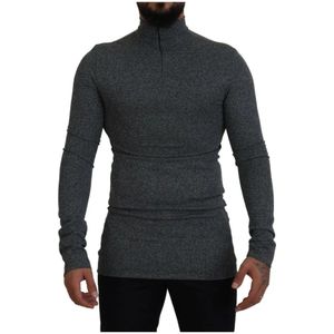 Dolce & Gabbana, Truien, Heren, Grijs, M, Polyester, Donkergrijze Logo Pullover Sweater