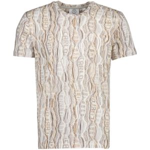 Carlo Colucci, Tops, Heren, Beige, L, Katoen, Beige T-shirt met Ronde Hals en Iconische Print