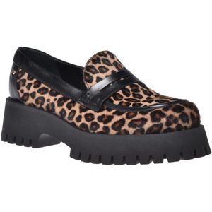 Baldinini, Schoenen, Dames, Bruin, 36 EU, Loafers in leopard-print pony skin and black leather
