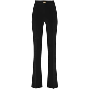Elisabetta Franchi, Broeken, Dames, Zwart, S, Polyester, Uitlopende Stretch Crêpe Broek